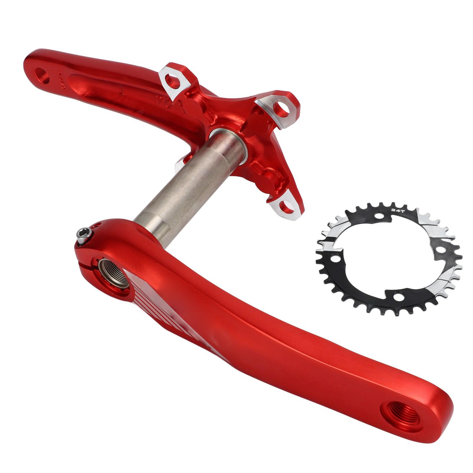 Bolany Mountain Bike Crankset Hollow Integrated Bike Crank Arm Set 34T Chainring Retrofit Accessories Red