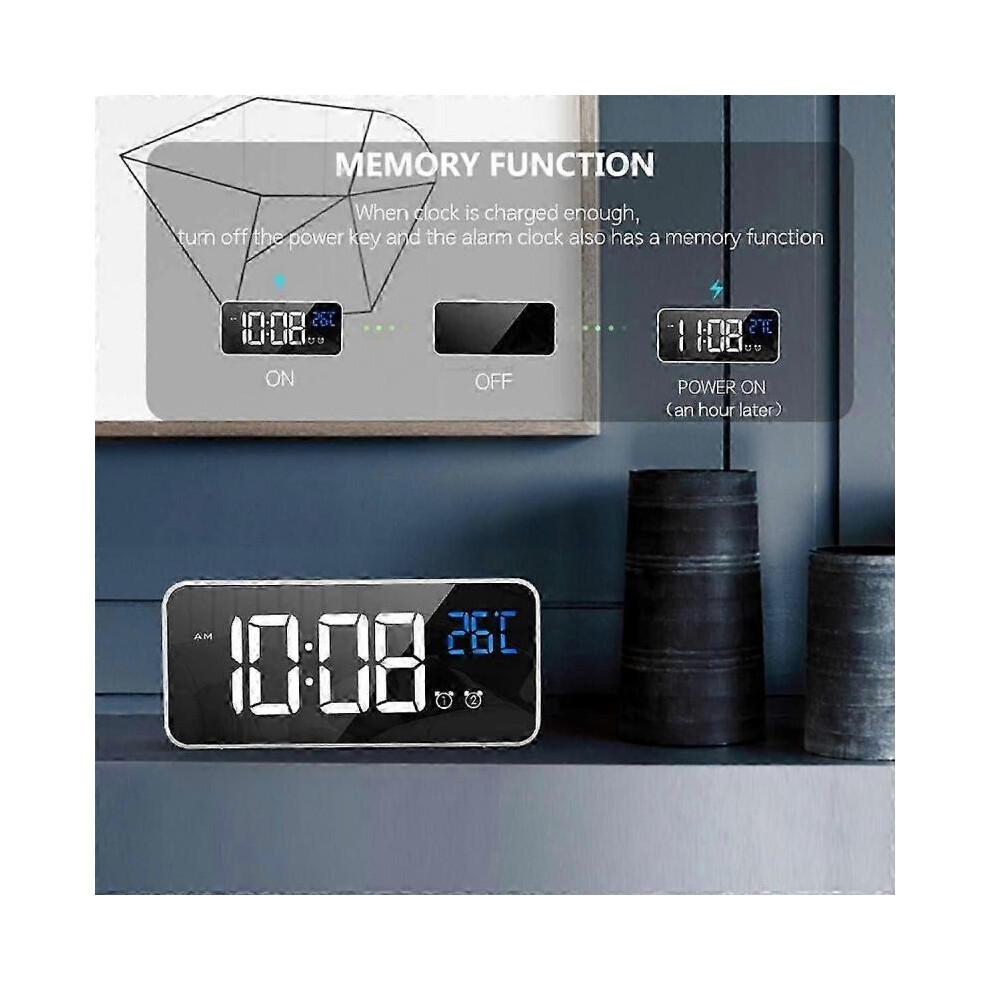 HOMVILLA Digital Alarm Clock with Large LED Temperature Display, Portable Mirror Alarm with Dual Sleep Time Alarm 4-Level Adjustable Brightness Dimmer