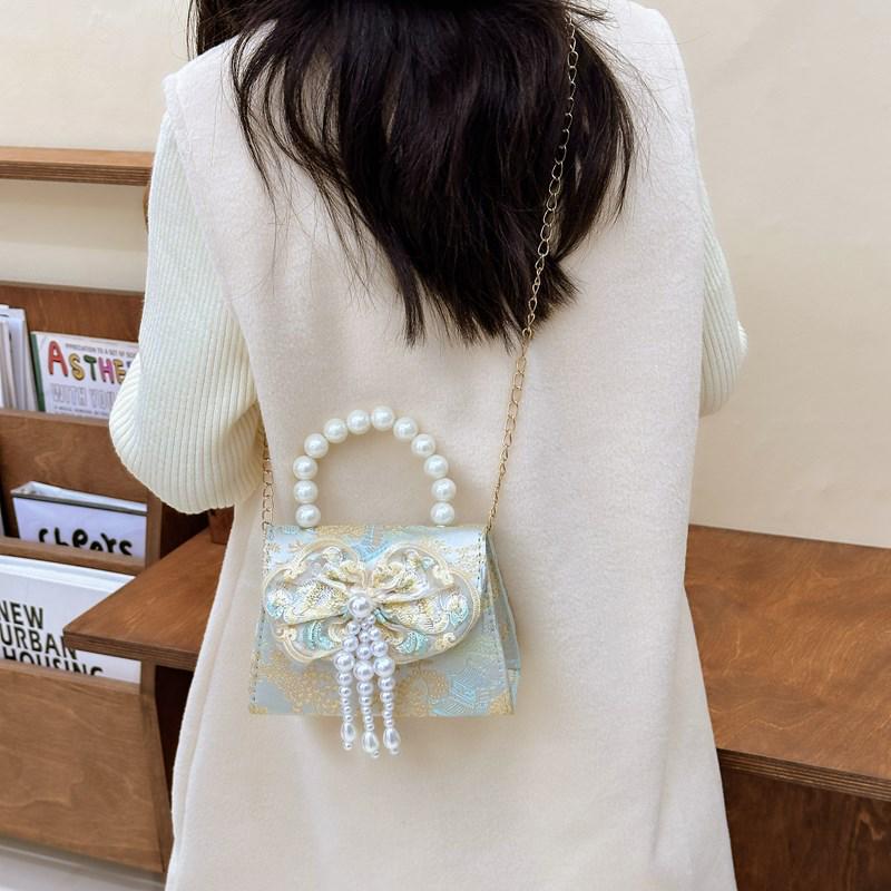 Charming Ancient-Style Pearl Handbag for Little Girls – Cute Outdoor Princess Coin Purse