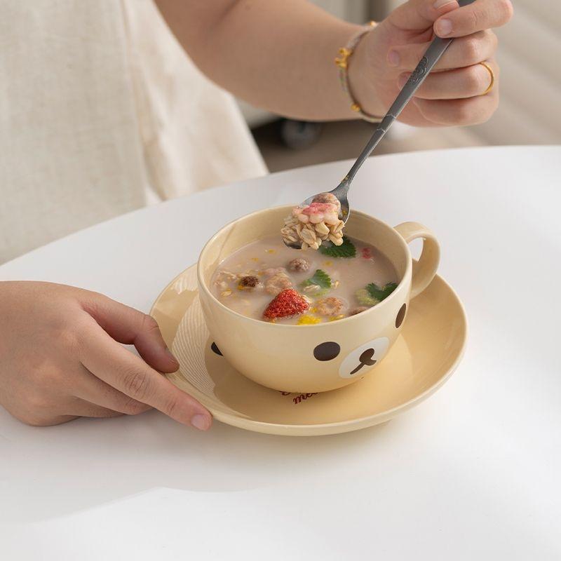 Cartoon Bear Face Coffee Mug Set Kawaii Ceramic Cup and Saucer for Milk Tea Aesthetic Japanese Style Large Capacity Tableware