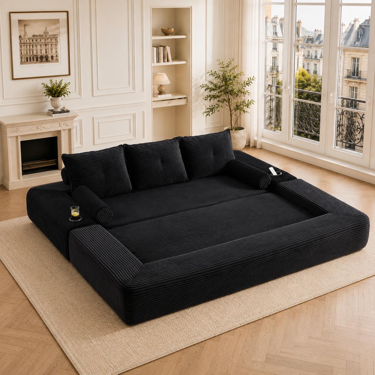 Corduroy folding sofa for 3 people