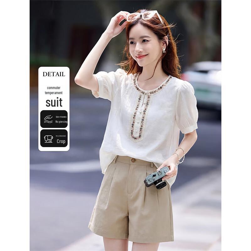 

Women s French Style Casual Shorts Set M