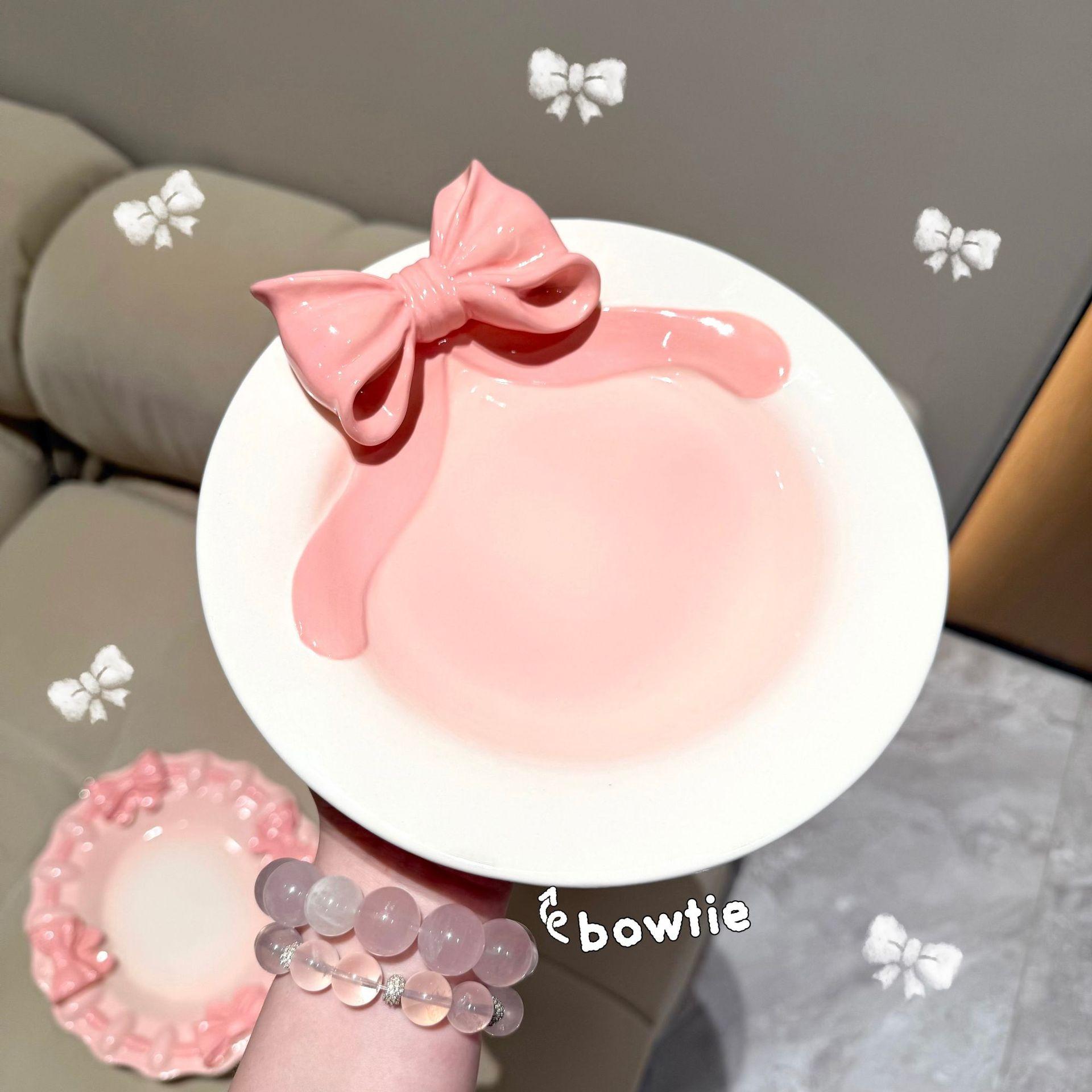 

Bow tableware set Ceramic plate Household rice bowl Dessert fruit breakfast plate