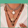 Punk Geometry Alloy Pendant Necklace For Women With Multilayer Chain