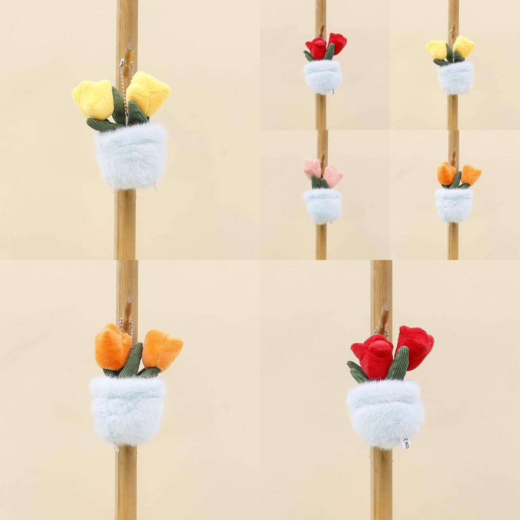 Plush Potted Tulip Plant Toy With Keychain For Gift And Bag Decor