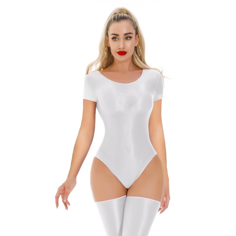 Sexy Women Yoga Stain Smooth Bodysuit Oil Glossy Shiny Elastic Maid Tights Yoga Shaping Leotard One Pieces Thong Dance Wear