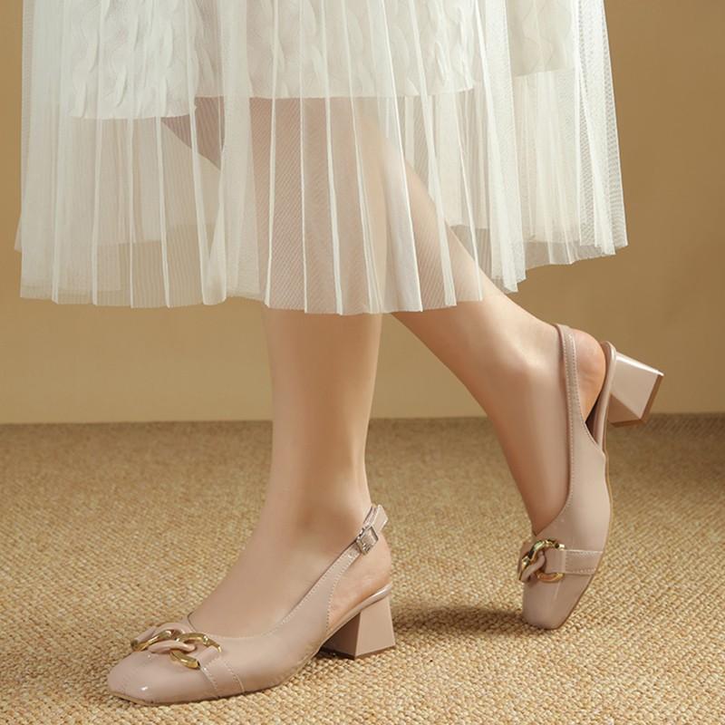Fairy naked pink high-heeled sandals female 2025 new chain empty Mary Jane single shoes summer dress wear high heels