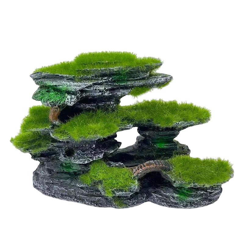 Aquarium Bergansicht Stein, Aquariumansicht Stein, Moosbewachsenes Aquariumversteck, Tauchfähige Harz-Aquariendekorationen Groß