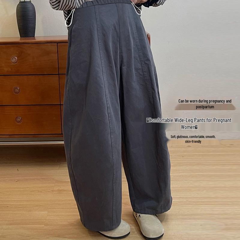 Spring 2026 High-Waisted Maternity Lantern Pants - Loose, Elastic Waist, Cropped, Belly-Covering Crotch Design XL