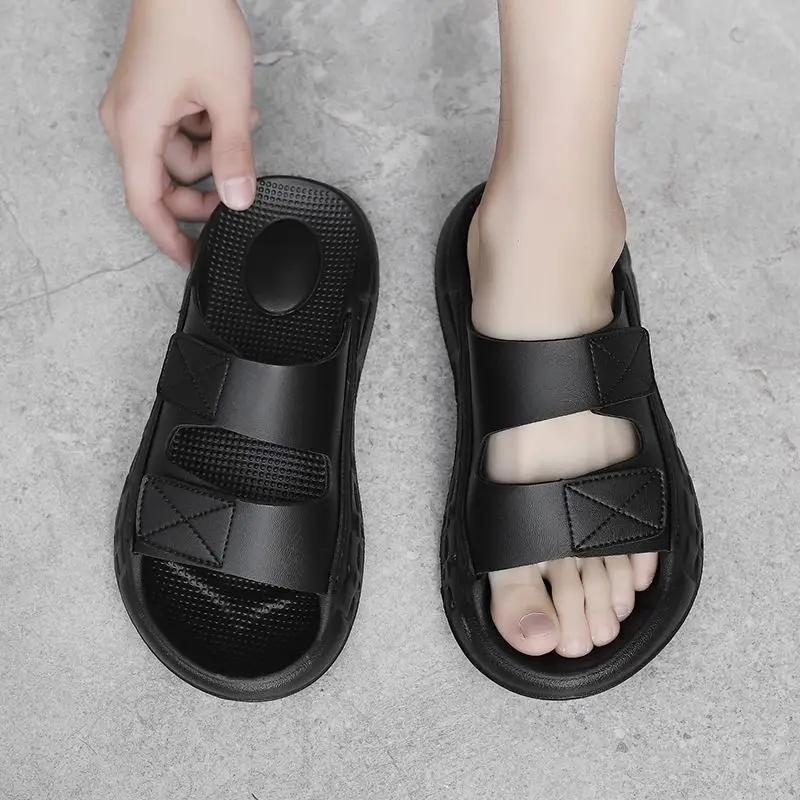 Shoes Platform Beach Slippers for Men Leather Comfortable Clappers 2026 Fun Style Original Summer Sale Eva Trend Pvc Sandals Man