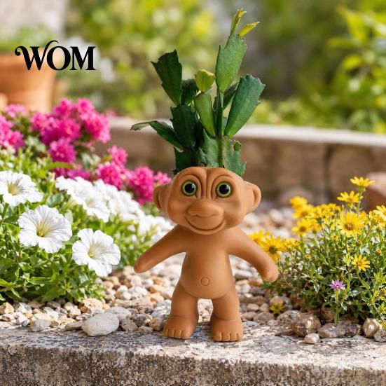 Small Flower Pot Cute Troll Planter, Decorative Resin Flowerpot, Novelty Plant Shape Planter for Succulents Indoor Outdoor Decoration, Unique