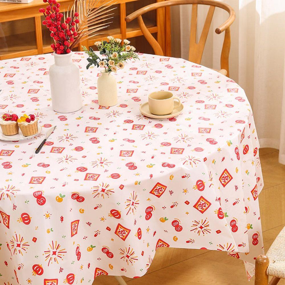 PEVA Tablecloth Thickened Red Festive Table Cloth Portable Table Cover  New Year Party Supplies
