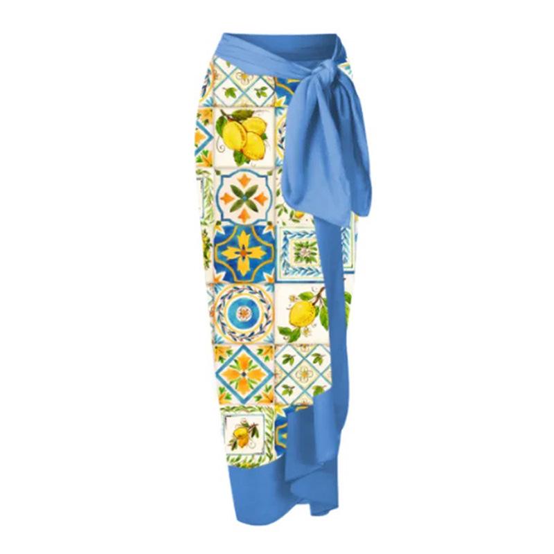 European & American Holiday Style Casual Midi Skirt - Women's One-Piece Printed Beach Dress