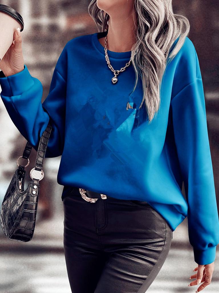 2024 Women's Solid Color Round Neck Loose Long Sleeve Autumn/Winter Hoodie