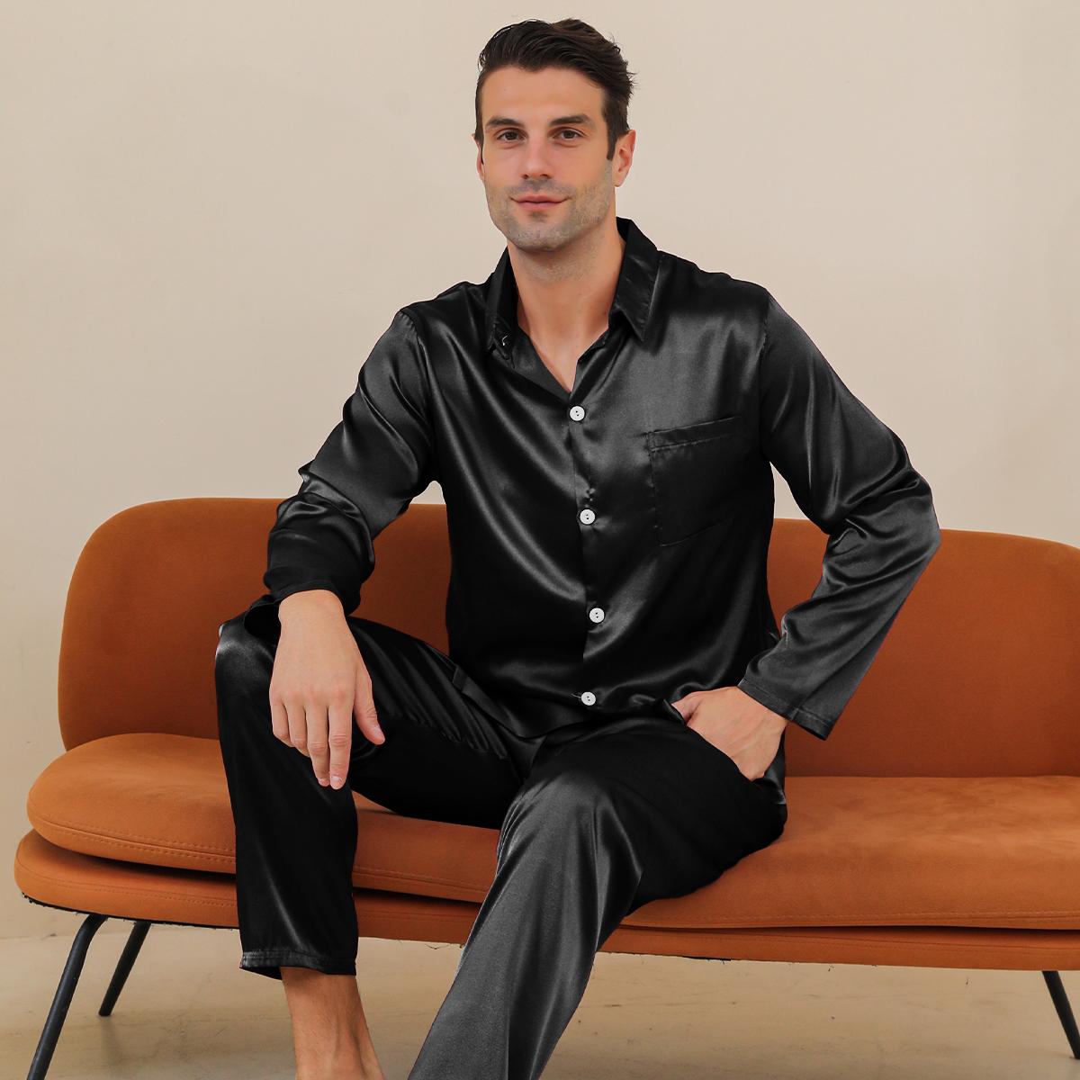 

Moolmeyno Men s Ice Silk Pajamas Long Sleeve and Pants Set XXL