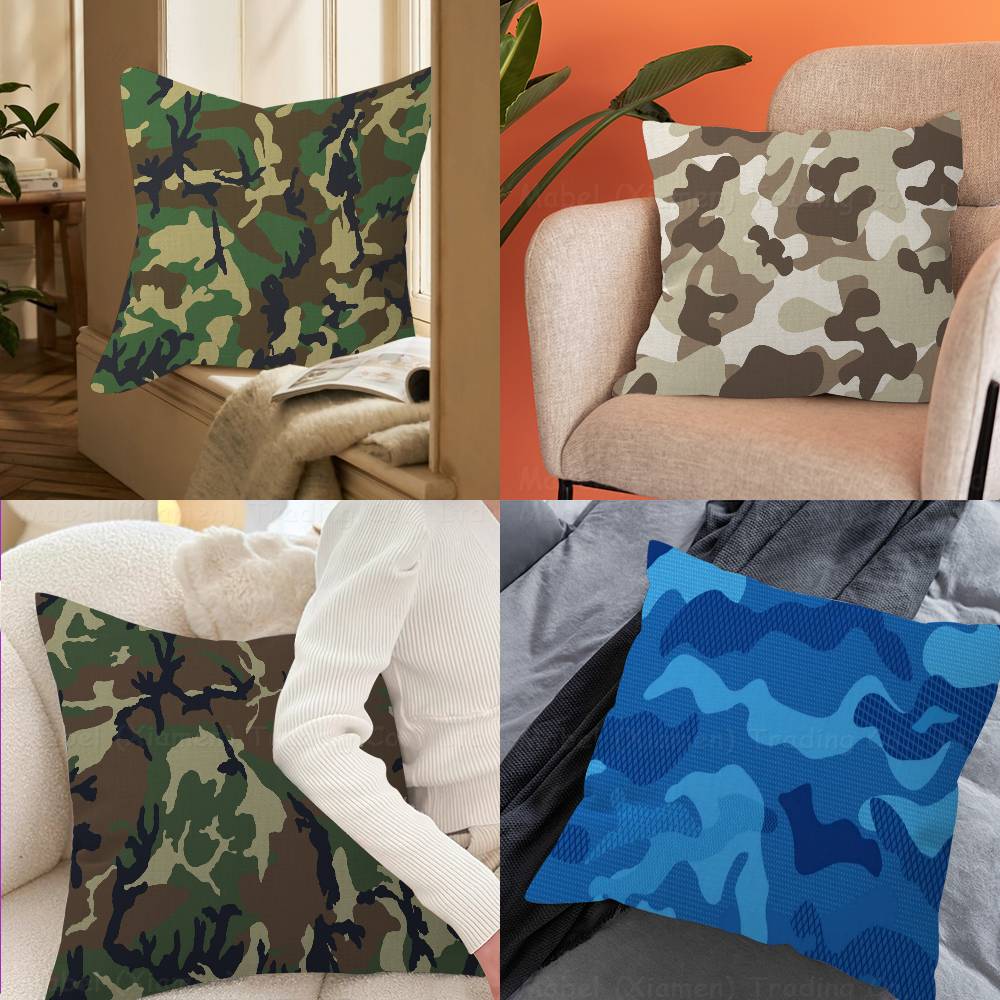 Military Camo Pillow Covers Cartoon Sofa Decorative Home Double-sided Printing Short Plush Cute Cushion Cover