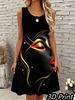 Lässiges Damen Tanktop-Kleid Sommer Ärmellos O-Ausschnitt 3D-Druck Locker A-Linien-Kleid Strand-Westenkleid