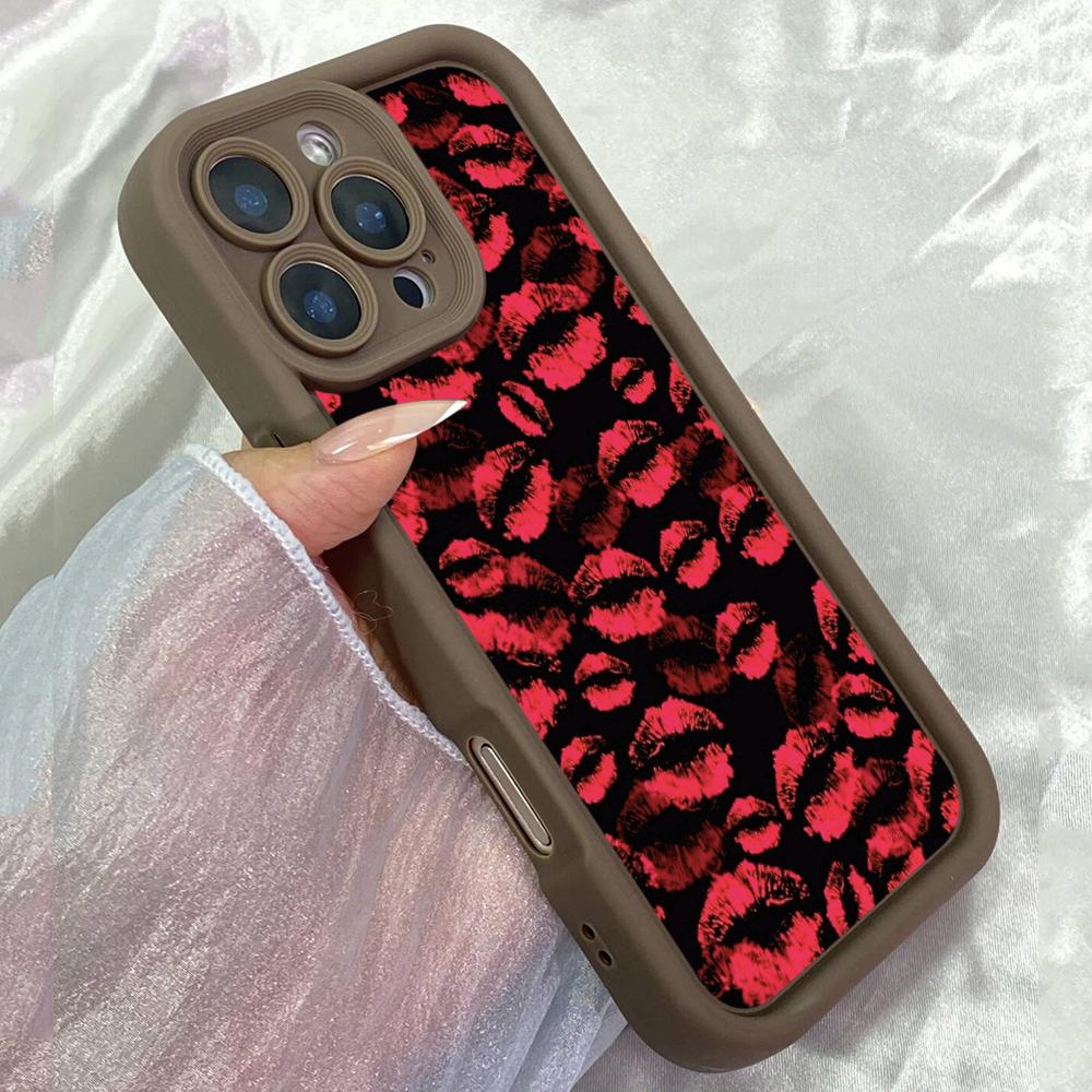 JT282 Hearts Dots Red Lips Kisses for iPhone 17 16 15 Pro Max Samsung S26 S25 Ultra A17 A16 A07 A56 A06 A05 Xiaomi 15T Redmi 15c Note 14 13 Soft Case