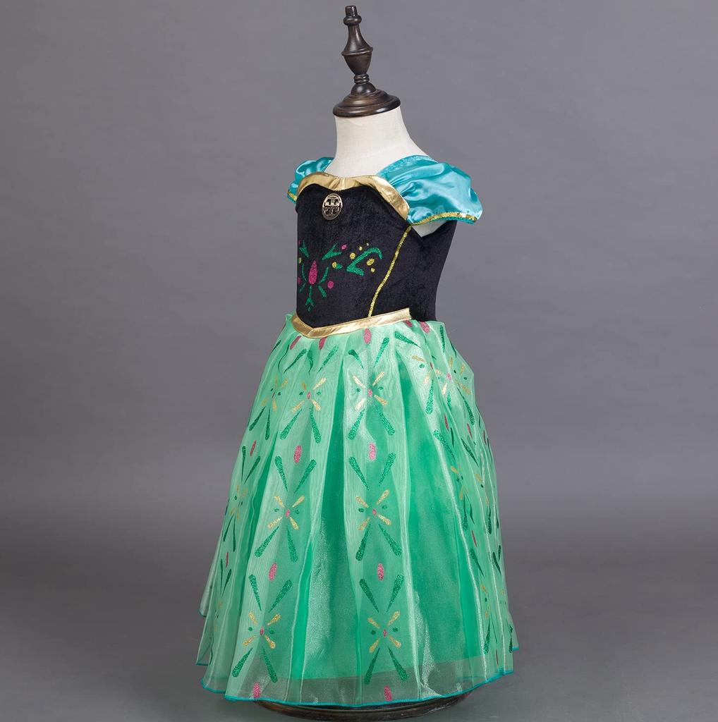 Kids Princess Elsa Dress Costume Frozen Elsa Dress Luxury Set Green Heart Magic Braided [YITING] 5-Piece - (Princess Dress, Tiara, Wand, Gloves, Wig)