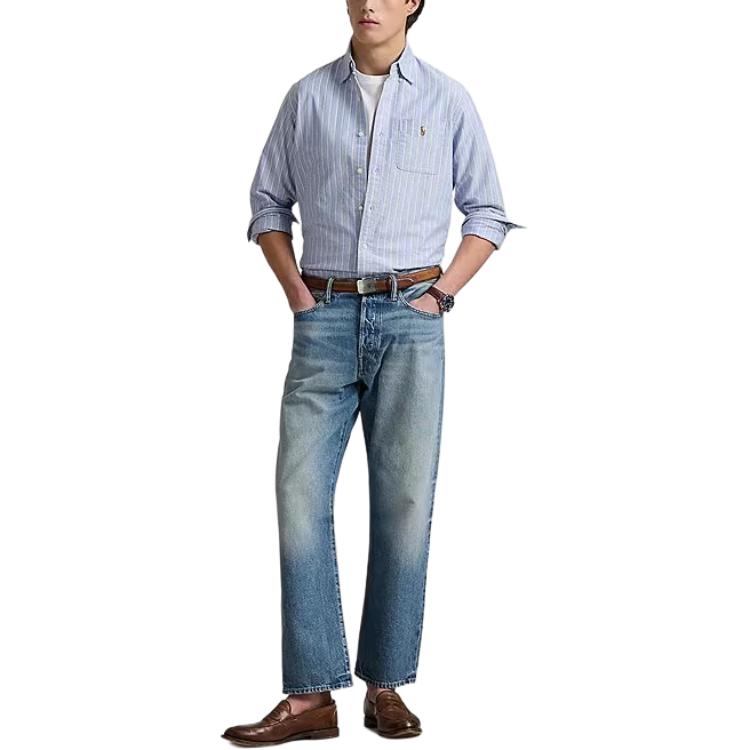 Polo Ralph Lauren Button Stripe Long Sleeve Shirt Men shirts Blue 710971214-004