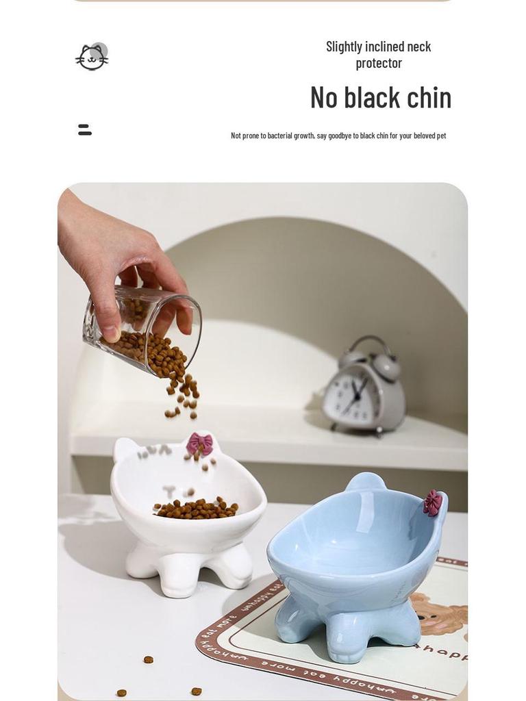 Elevated Non-slip Ceramic Bowl for Cats and Dogs - Prevents Spills, Protects Necks, Cute Design