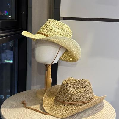 American Retro Western Cowboy Jazz Hollow Straw Hat for Women, Summer Seaside Beach Vacation Sun Hat, Woven Hat