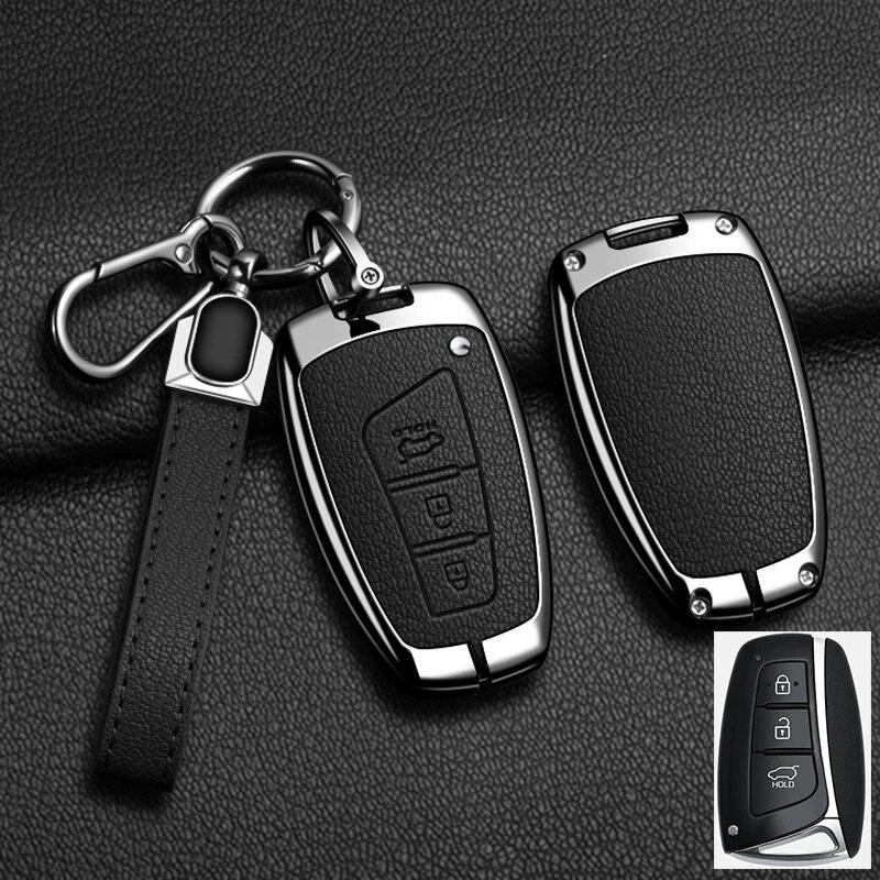Zinklegierung Leder Auto Schlüsselhülle Hyundai Grand Santa Fe 3Dm Ix45 Ix35 Genesis Dh Grandeur Azera Hg Equus Schlüsselhülle