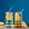 3D-Druck Goldenes Waben Bienen Schmetterlingsmuster Sublimation Glas Trinkhalm Saftglas Flasche mit Bambusdeckel zum Verschenken