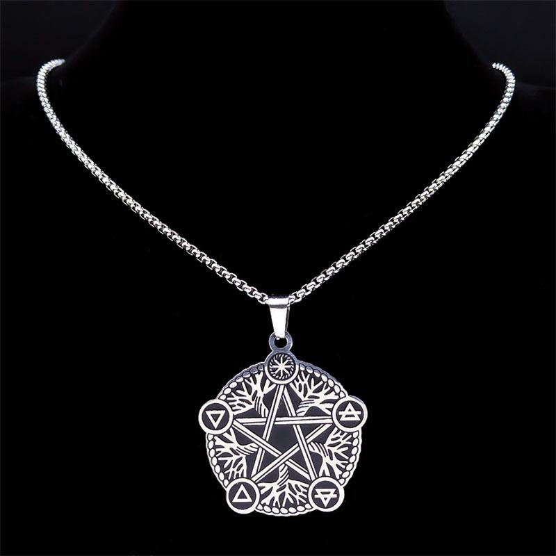 Witchcraft Pentagram Necklace Stainless Steel Silver Color Witch Pagan Star Symbol Necklace Wicca Jewelry collares de moda