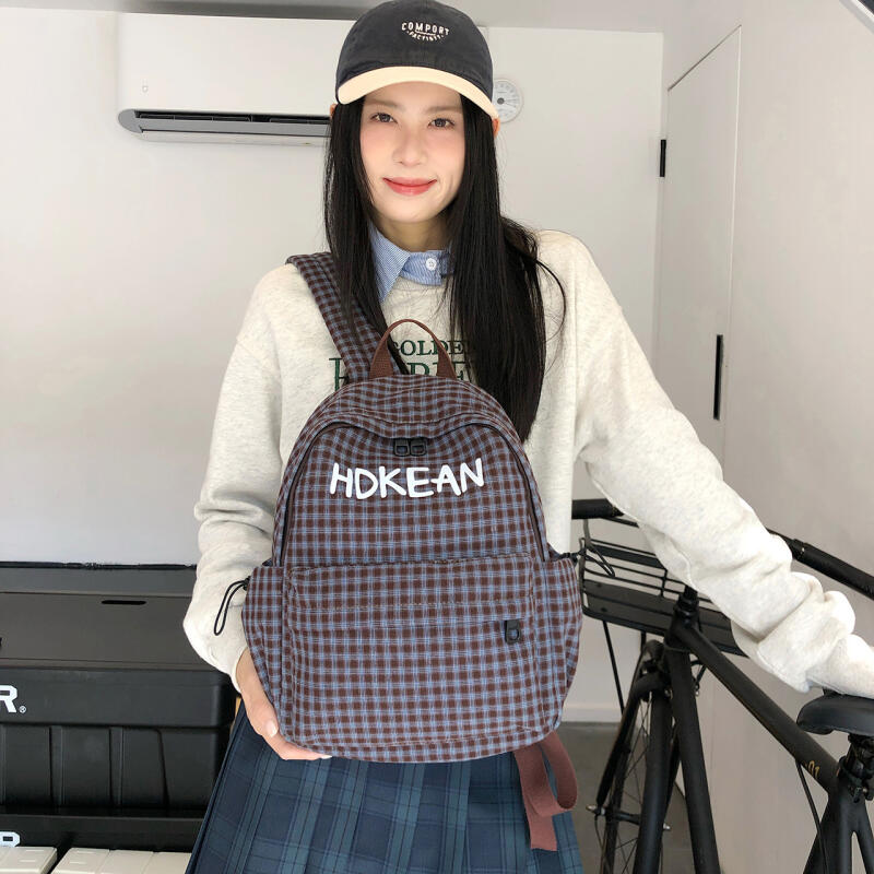 Junior School Bag Women's Check Backpack College Style Travel Backpack