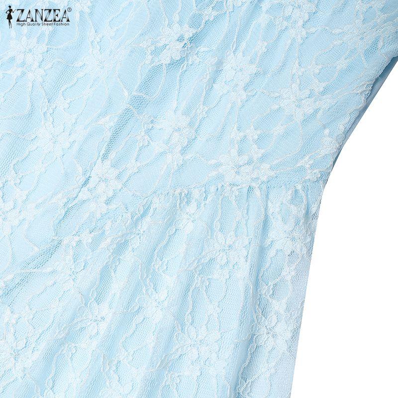ZANZEA Women Casual Round Neck Lace Patchwork Elegant Short Sleeve Dress