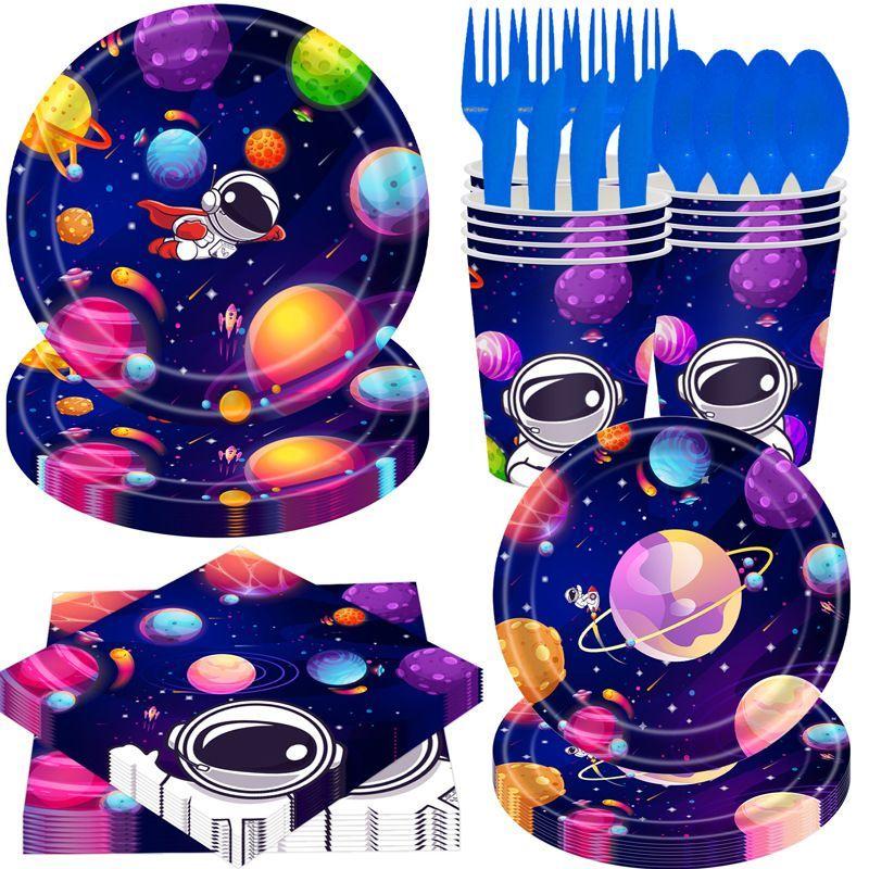 Space Planet Astronaut Theme Party Set, Paper Plates, Tablecloths, Tableware, Children's Birthday Party Scene Decoration Supplies