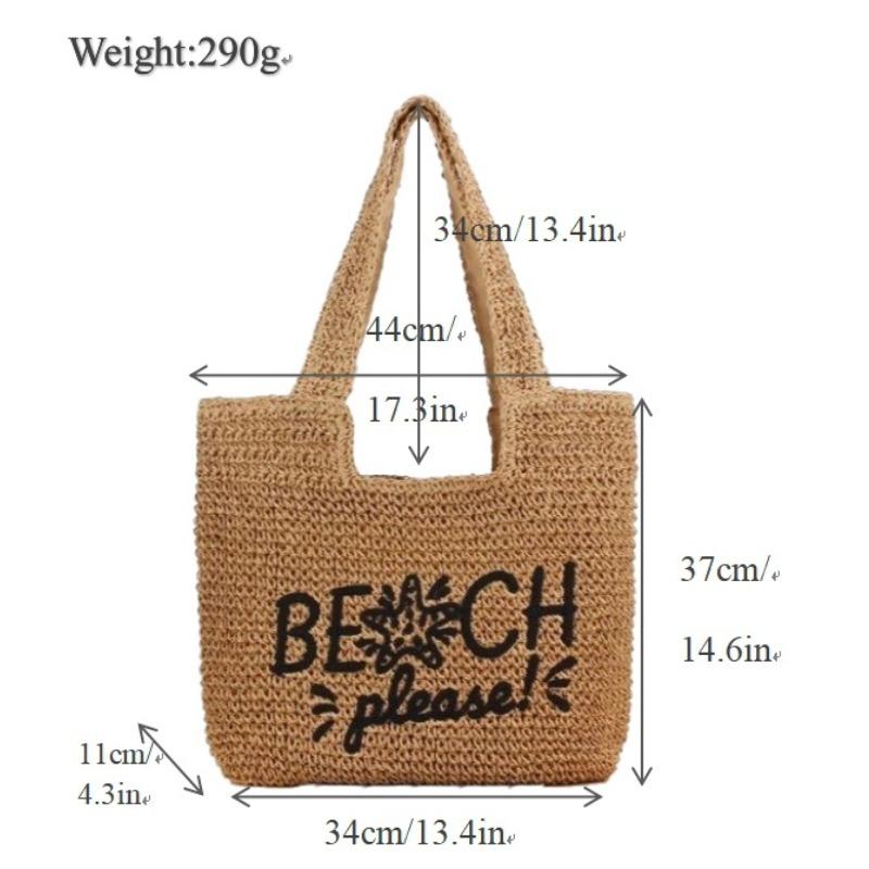 

Letter embroidered straw bag New hand-woven bag Large capacity shoulder bag Women s bag Straw bag Holiday beach bag welt zipper