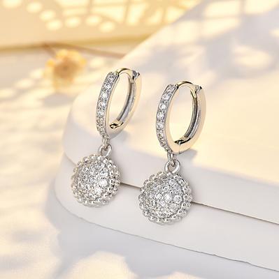 Damen Mikro-Zirkonia-Ohrringe Rund Sterling-Silber Ohrring Freundin Geburtstag Mode Geschenk 18 Karat Vergoldet