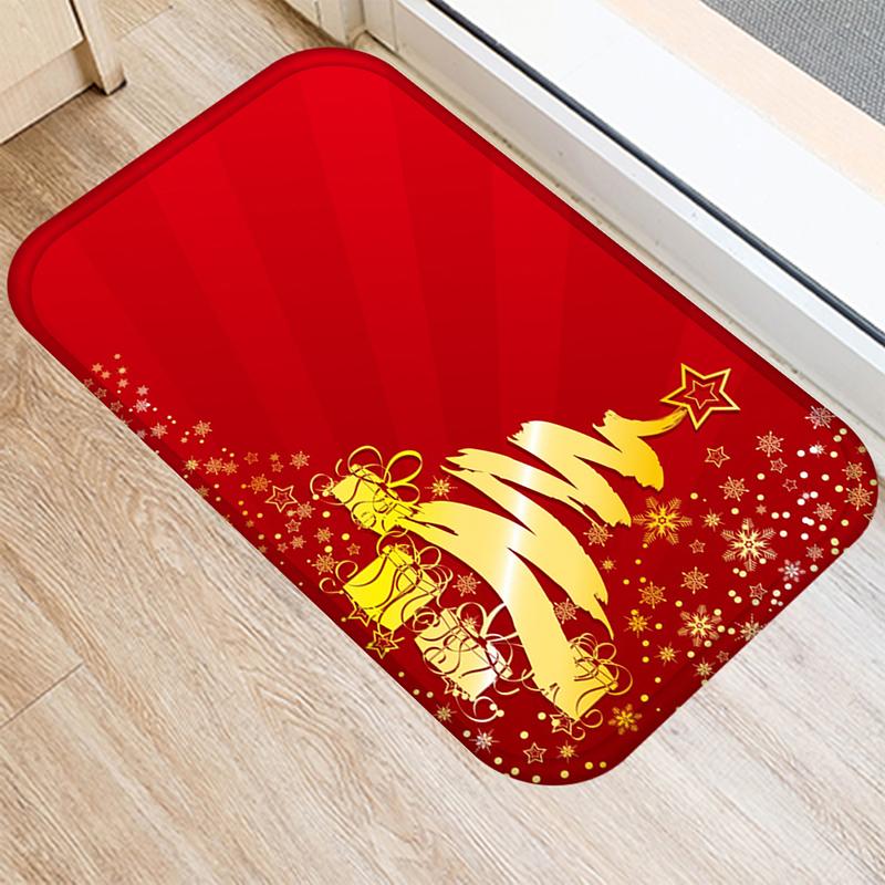 Merry Christmas and New Year Home Decoration Entrance Door Mat Bathroom Kitchen Non-Slip Floor Mat Living Room Hallway Carpet