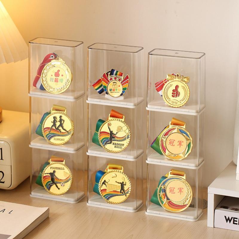 Multi-Functional Medal Individual Display Box, Stackable Tabletop Transparent Plastic Visible Rectangular Storage Box