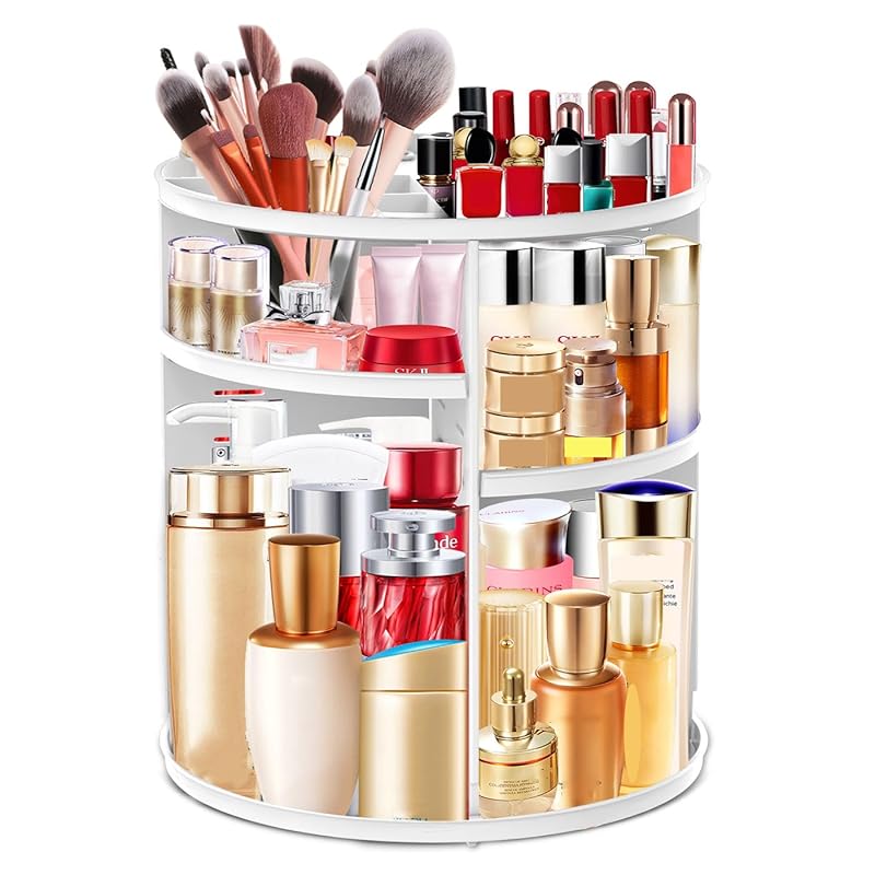 360 Acrylic Rotation Makeup Organizer, Large Capacity, Easy Access, Sturdy, Multi-functional, Great Gift Idea белый
