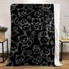 Outlined Playful Cats and Paw Prints On a Black Background. for All Seasons Blanket Lunch Break Throw Gift