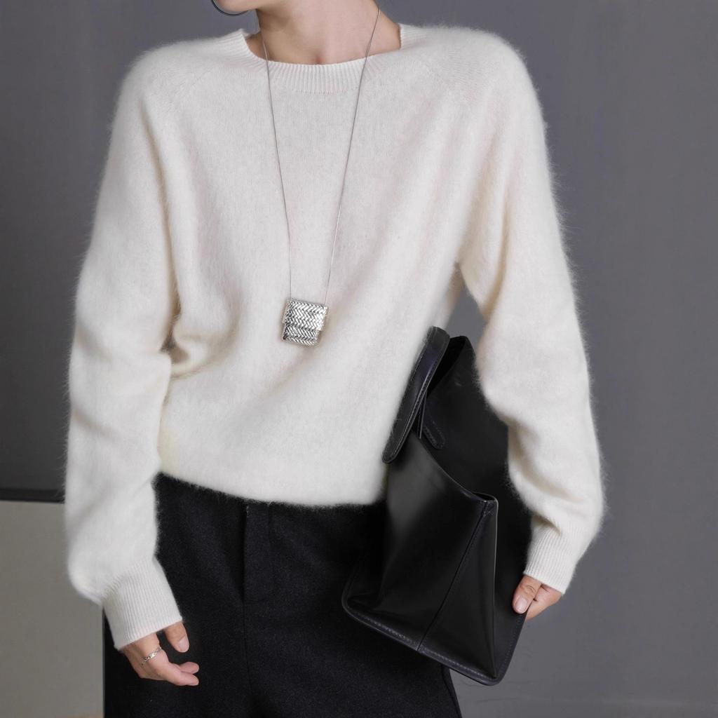 Fluffy Crew Neck Knit Sweater for Women