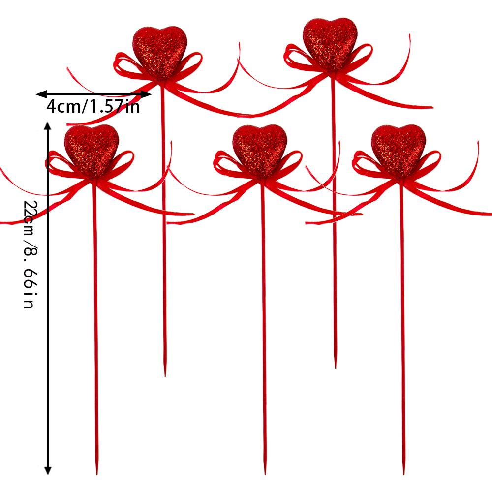 5pcs Valentine‘s Day Glitter Red Pink Foam Heart Picks Stick Wedding Mother's Day Flower Arrangements Floral Bouquet Home Decor
