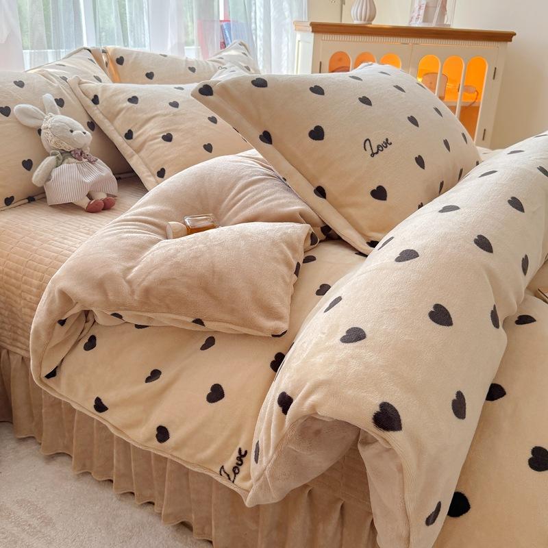 Thickened Milk Fleece Bed Cover Four-Piece Set, Fleece Bed Sheet Quilt Cover, Baby Fleece Three-Piece Set, Bedding