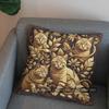 2D Cute Golden Cats Floral Patterned Pillow Cover Pattern Cushion Cover Suitable For Sofa Bedroom Car Pillow Cover