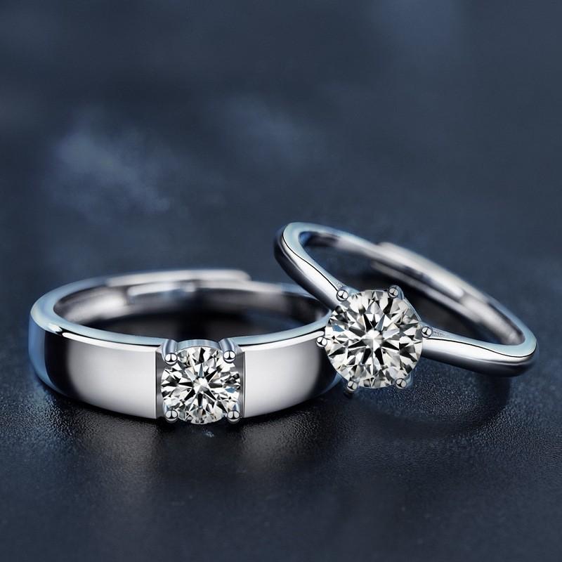 Couple Rings Adjustable Moissanite Promise Him Her