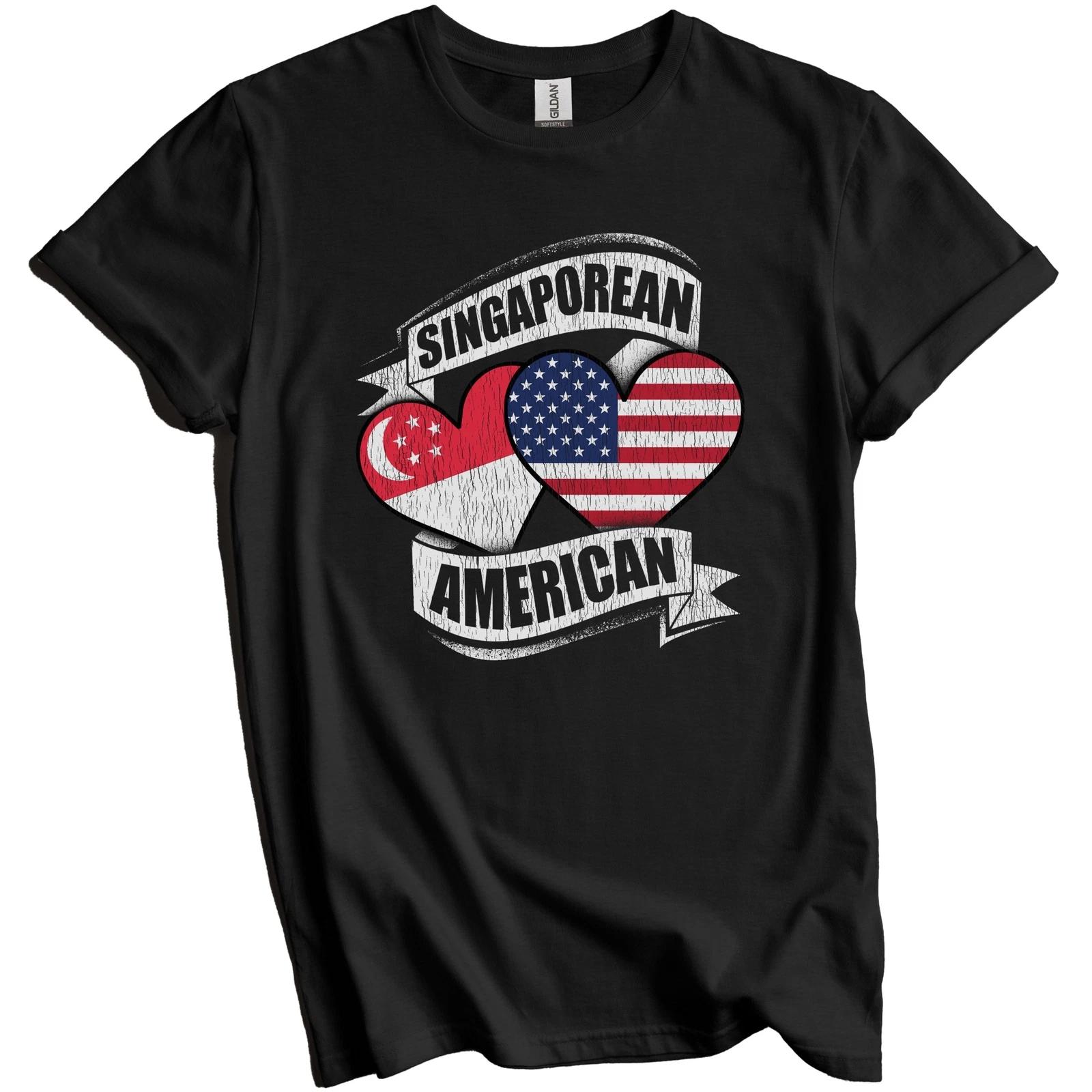 Singaporean American Hearts USA Singapore Flags T-Shirt 2XL