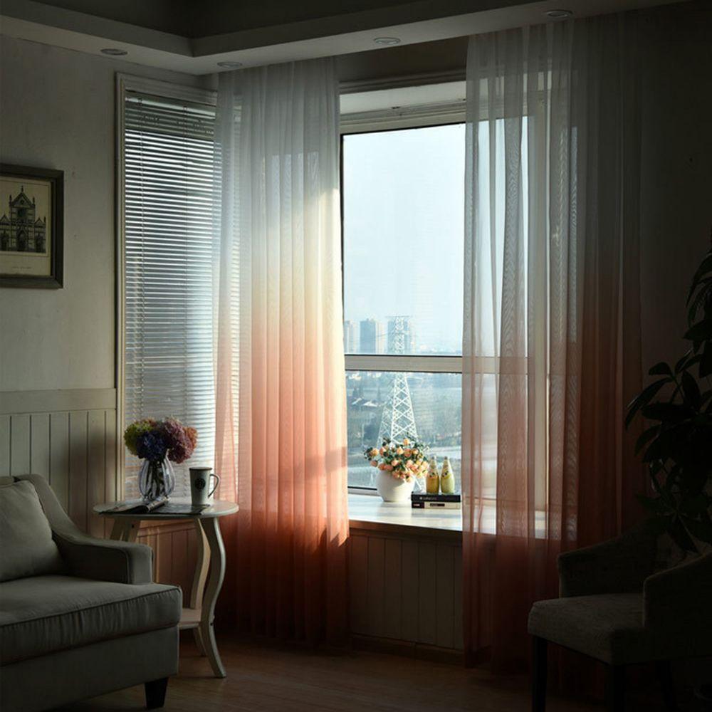Fancy Gradient Color 3D Printed Curtains Single Panel Tulle Divider Sheer Voile