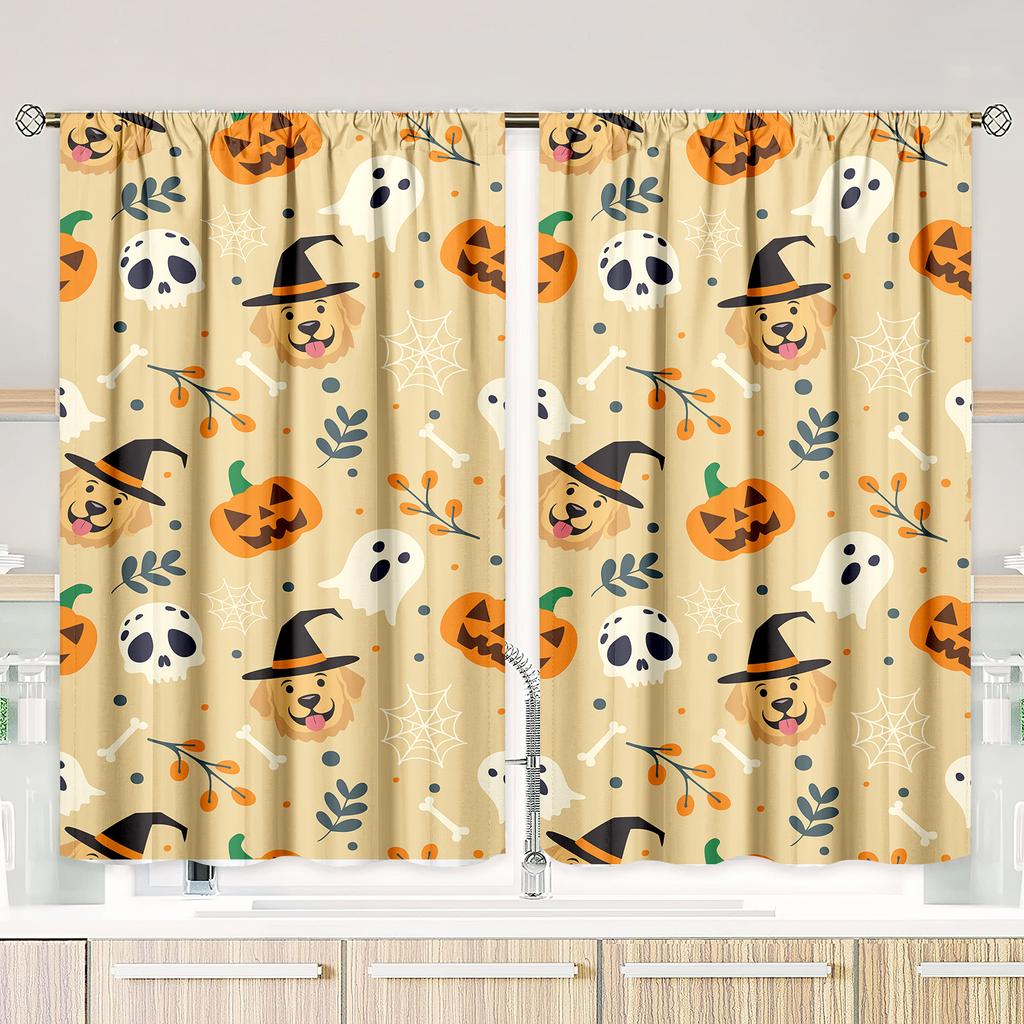 Zwei Stück - Halloween - Bedruckter Vorhang - Polyestermaterial - geeignet für Schlafzimmer, Wohnbereich, Arbeitszimmer privater Vorhang
