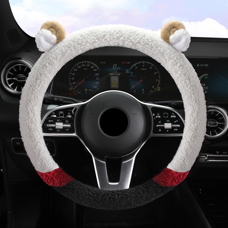 Autumn Winter Plush Steering Wheel Cover Car Warm Steering Wheel Cover Cartoon Warm Cute Car Steering Wheel Cover Cute Deer Horn