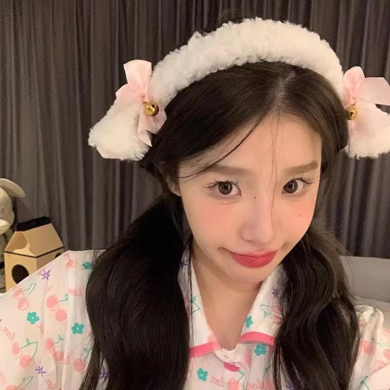 Roztomilý králík kreslený plyšový obličej ženy vlasy Rim Wash čelenka Lolita ručně vyrobená čelenka jehněčí uši zvířecí čelenka