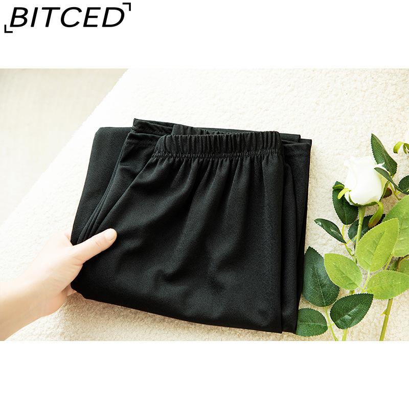Женские весенние повседневные брюки BITCED - С высокой талией, струящиеся, свободного кроя, стройнящие брюки прямого кроя - Черные One size