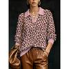 2026 New Women's Loose Printed Faux Wool Knitted Pullover Pink Leopard Print Lapel V-Neck Top